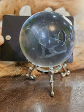 Load image into Gallery viewer, Glass etched cat sphere and stand set