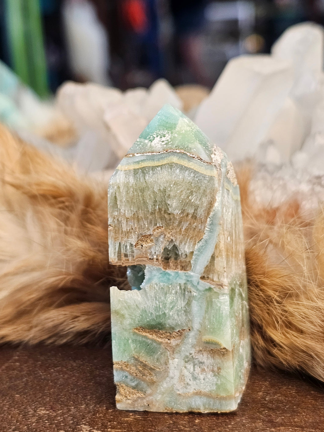 Blue aragonite tower