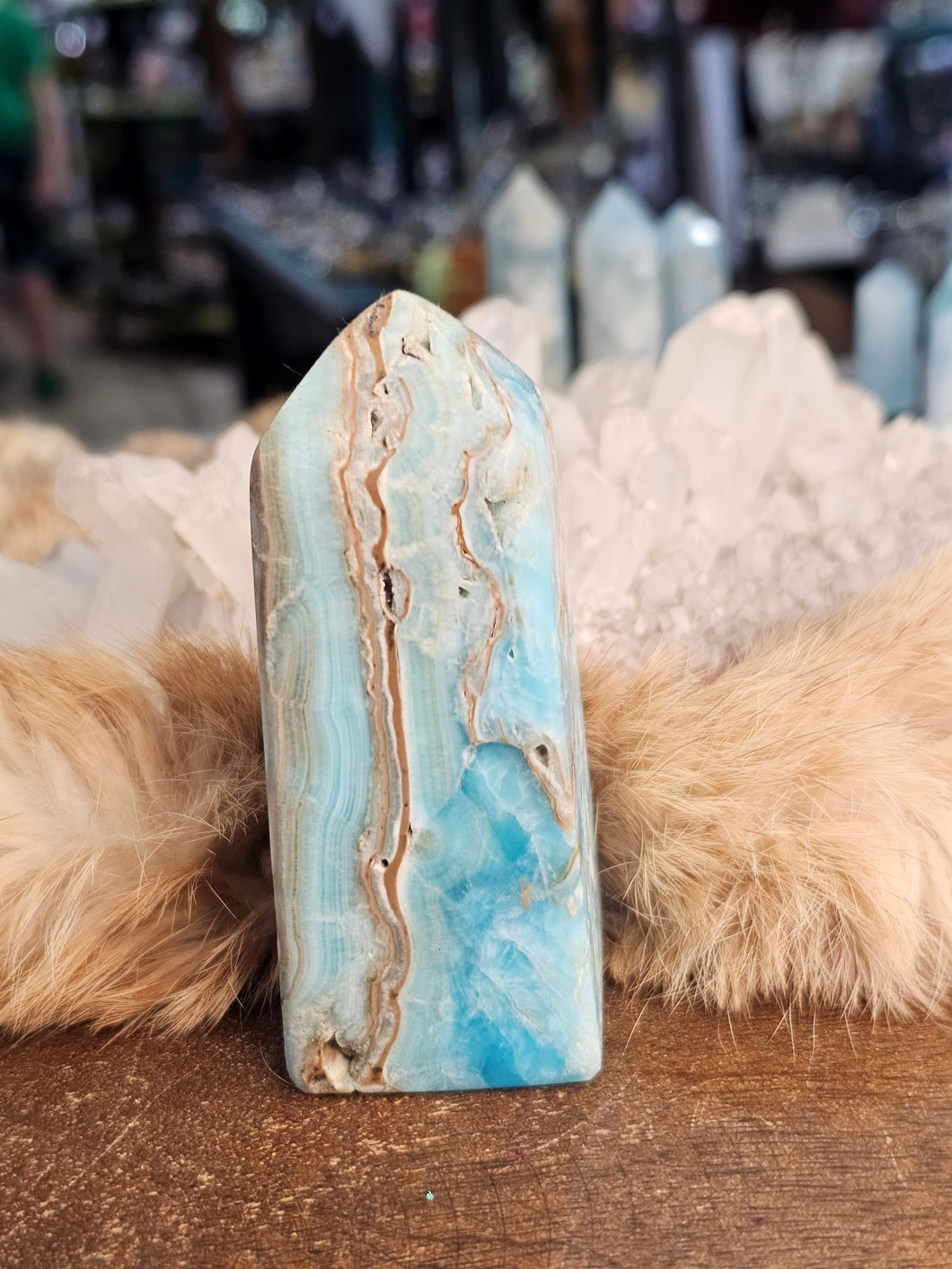 Blue aragonite tower