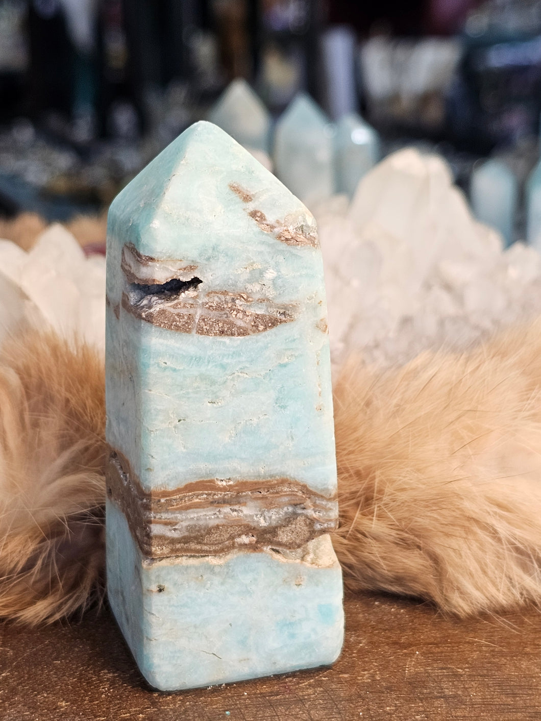 Blue aragonite tower