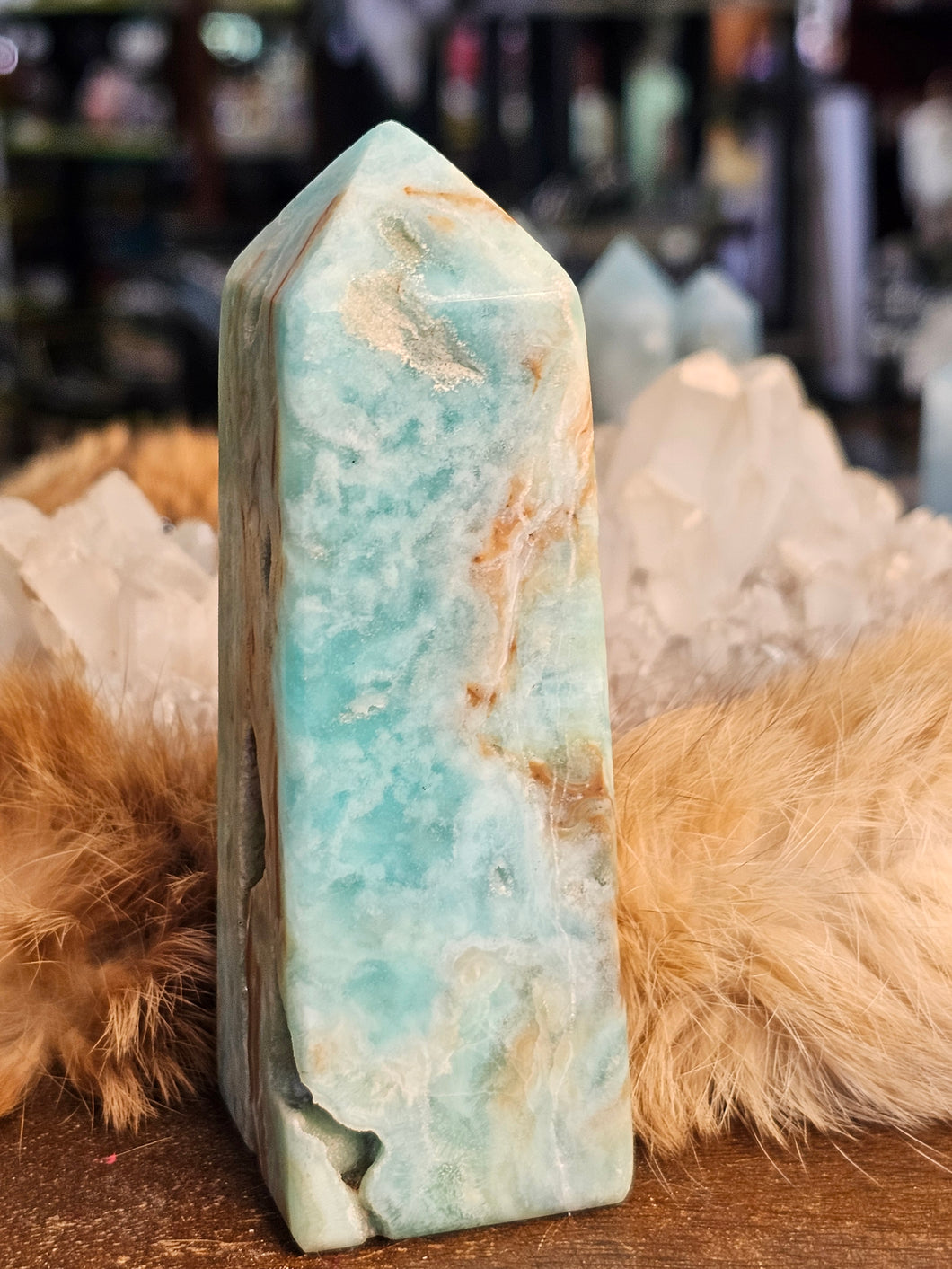 Blue aragonite tower