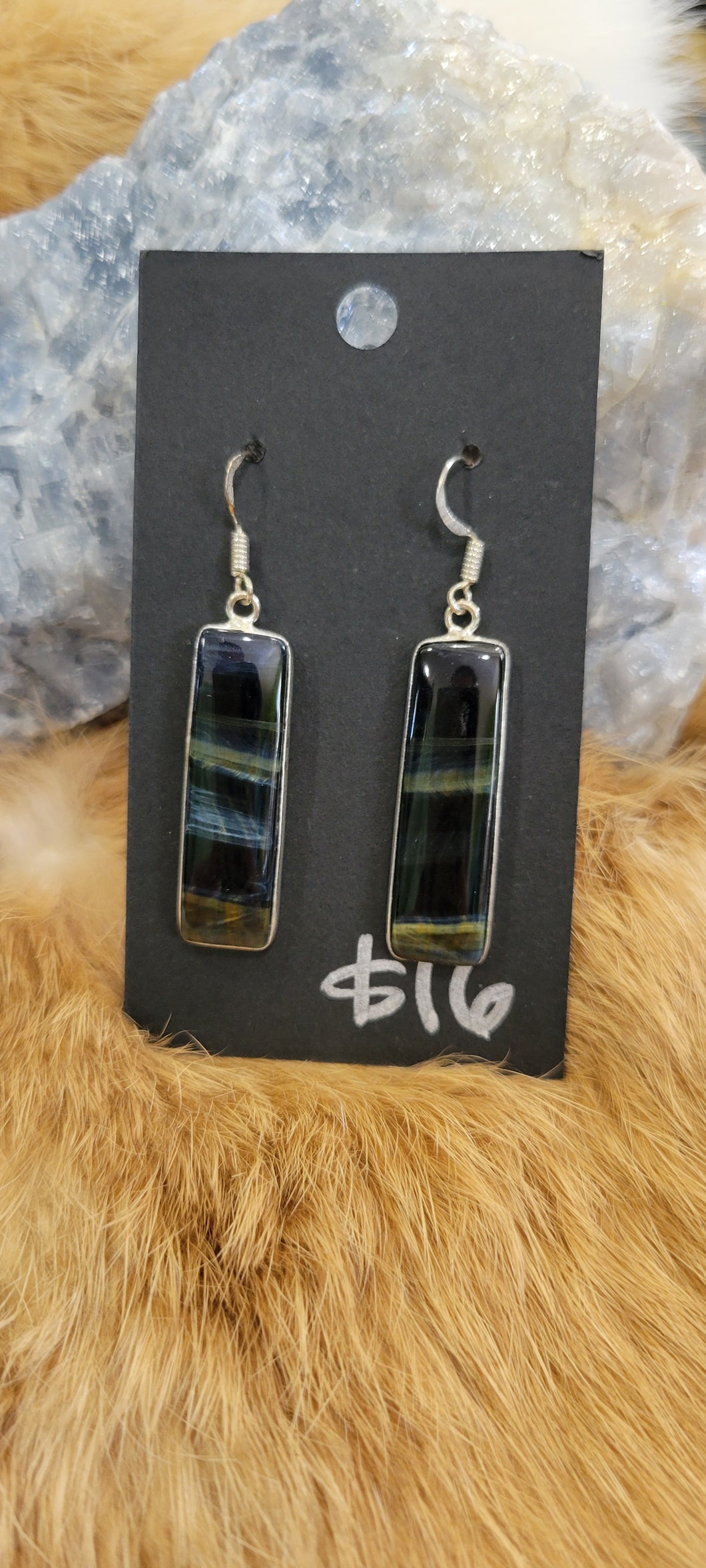 Blue tigers eye fashion earrings