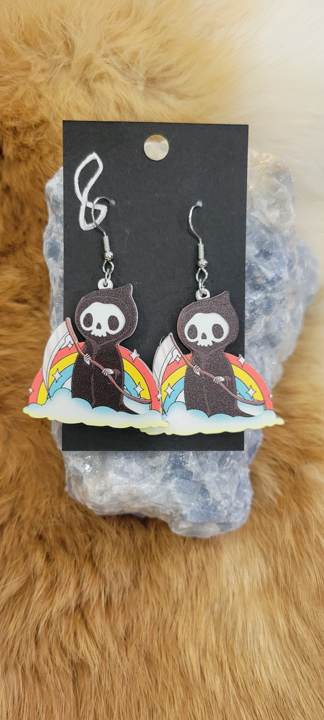 Grim Reaper rainbow fashion earrings