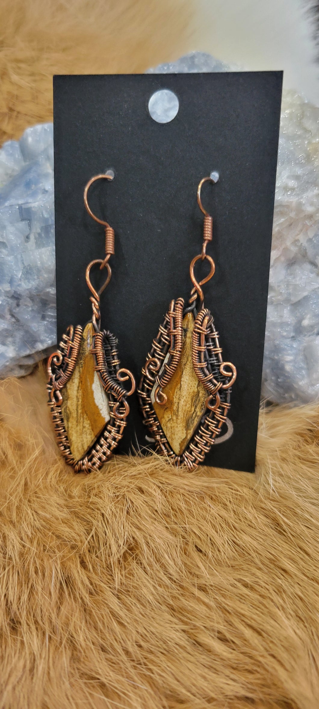 Copper wire wrapped Picture Jasper fashion earrings