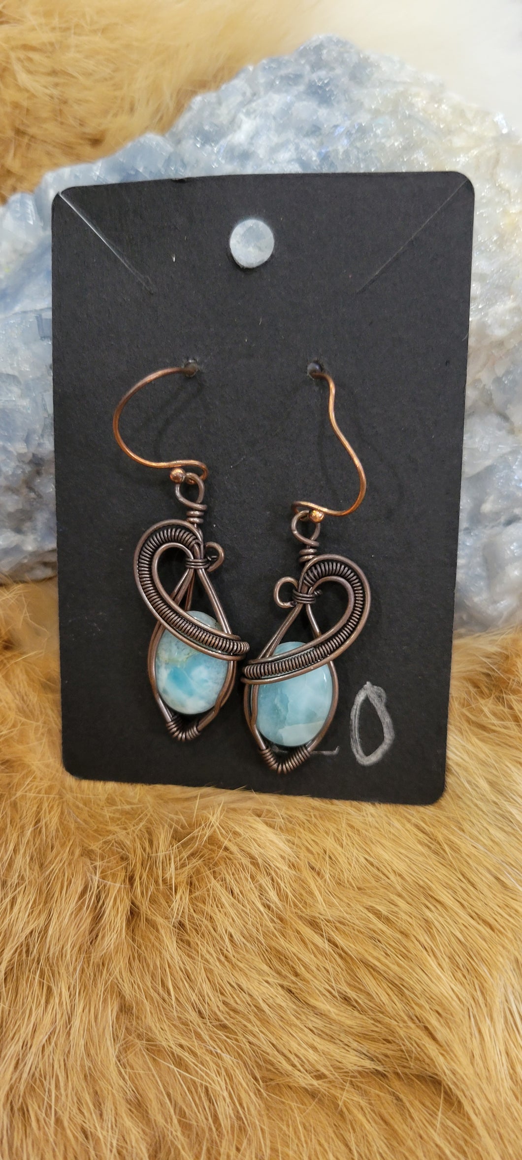 Copper wire wrapped Larimar fashion earrings