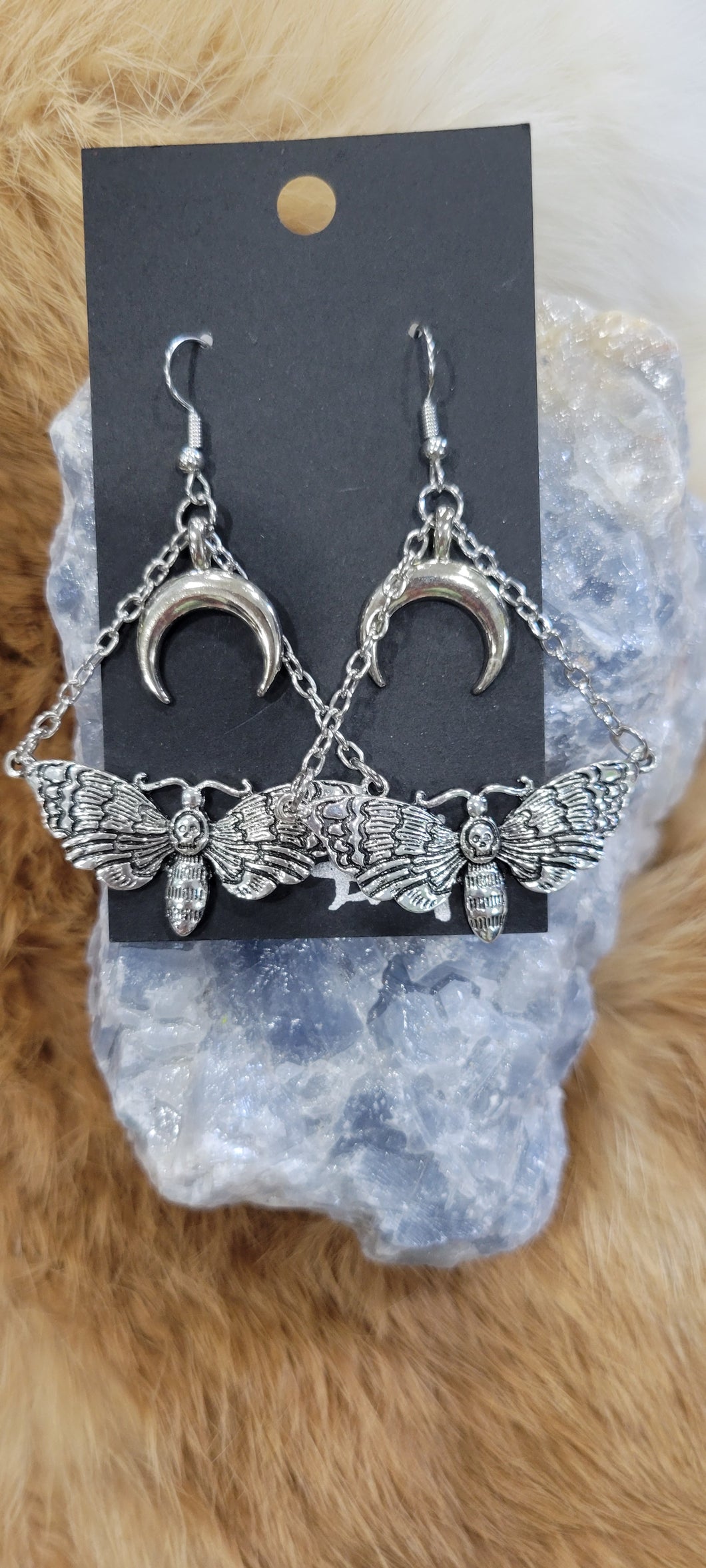 Death Moth under the moon fashion earrings