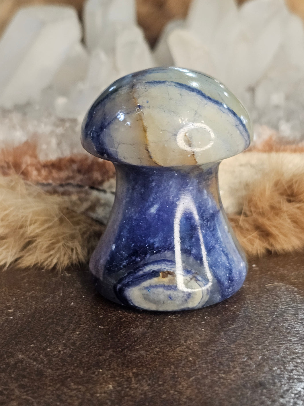 Blue dyed calcite mushroom