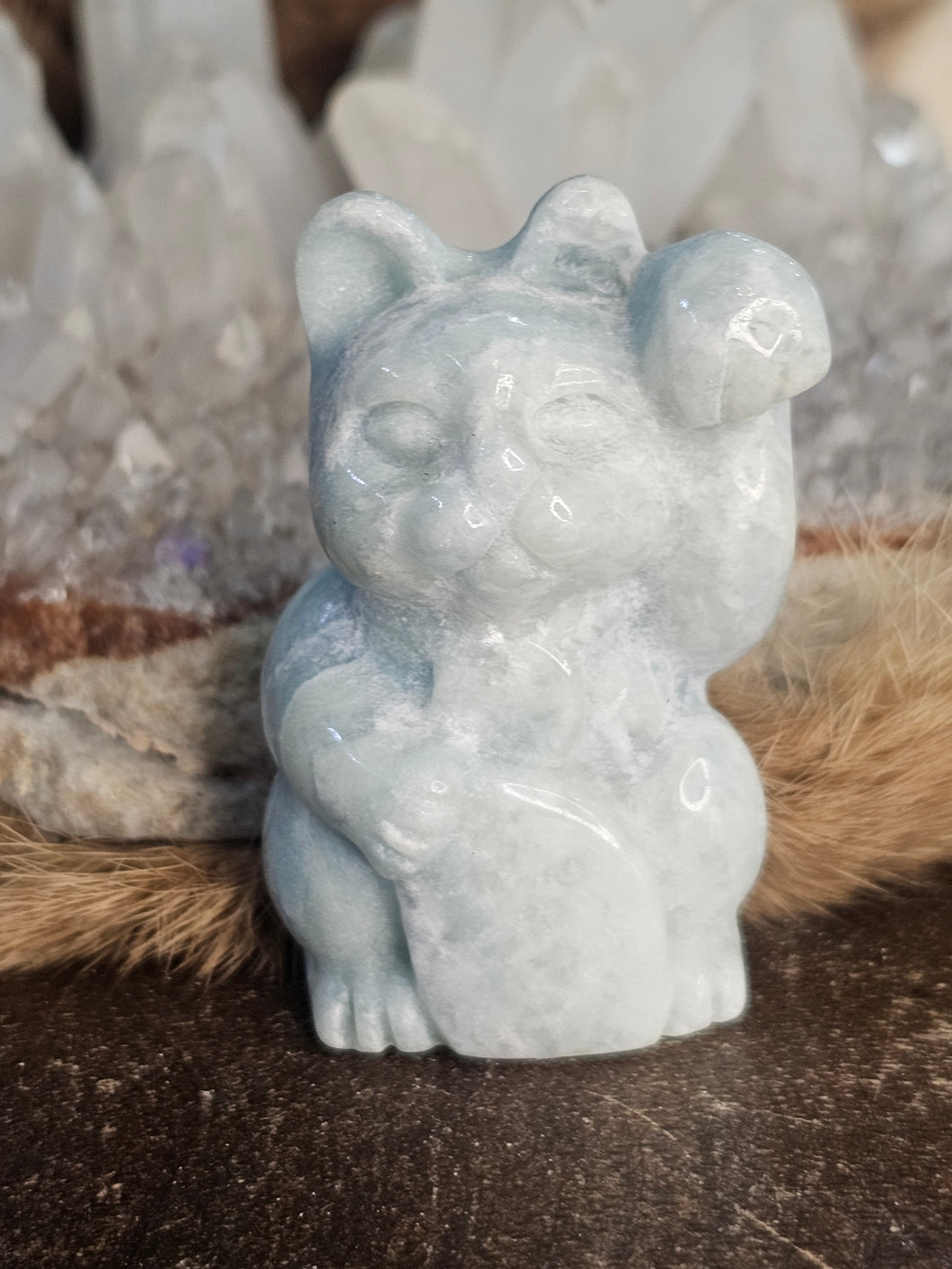 Blue aragonite lucky cat