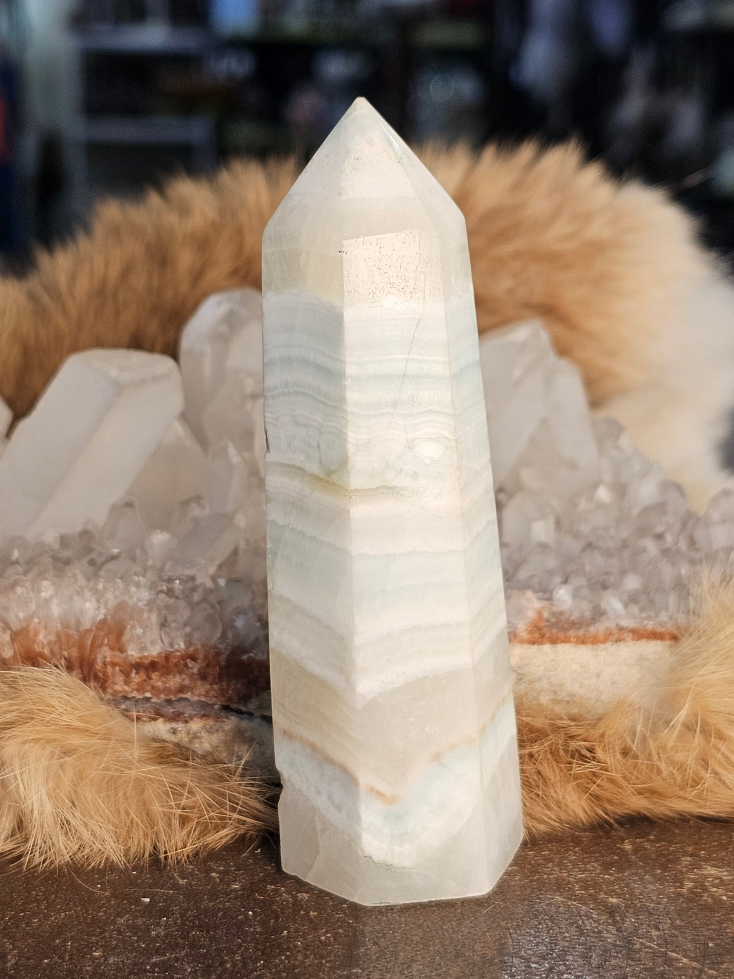 Larimar with quartz tower