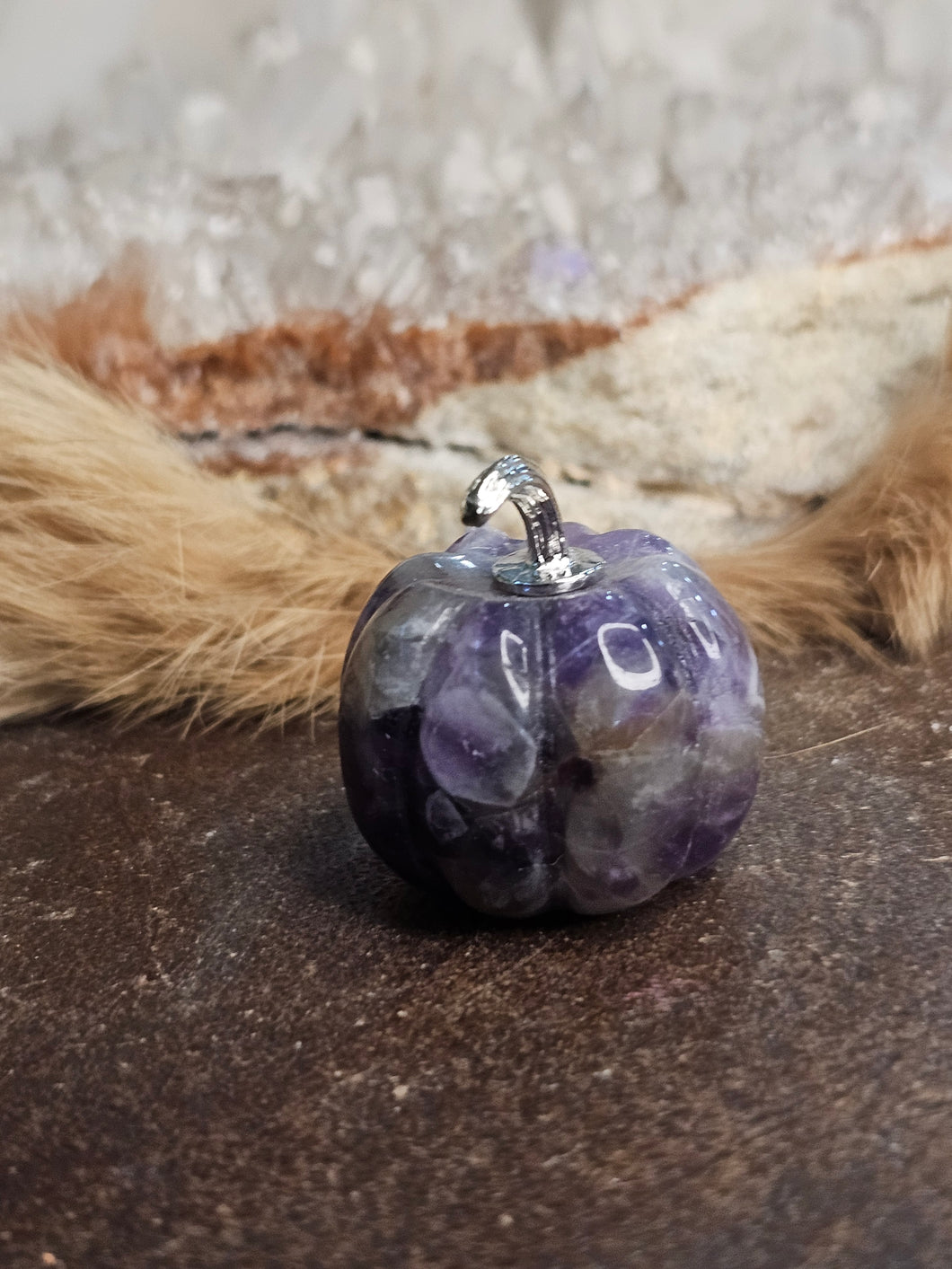 Amethyst pumpkin with silver stem