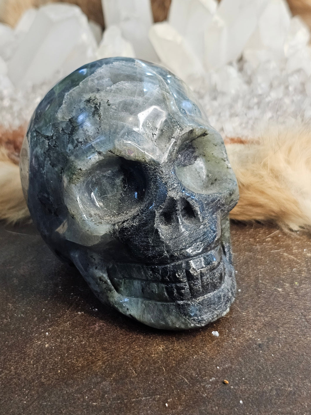 Labradorite skull blue flash