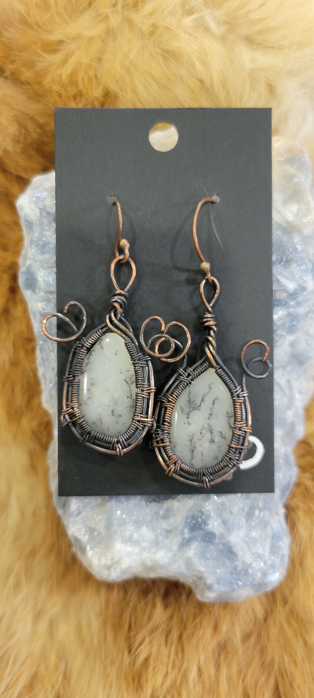 Copper wire wrapped Dendritic Opal fashion earrings