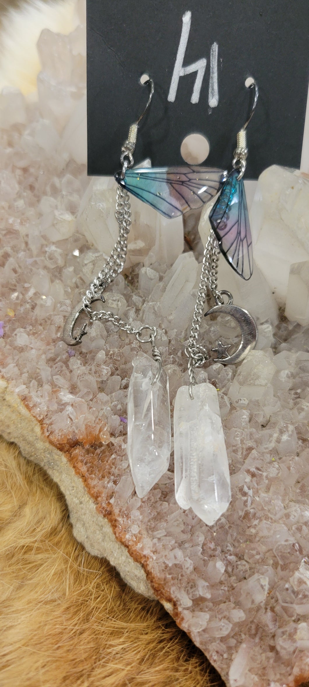 Fairy wing moon Clear Quartz fashion earrings