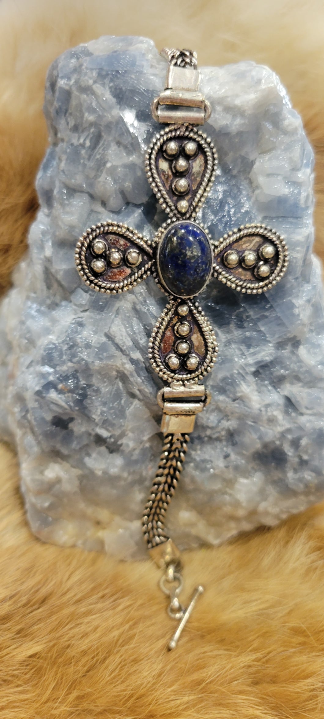 Lapis flower sterling silver Bracelet