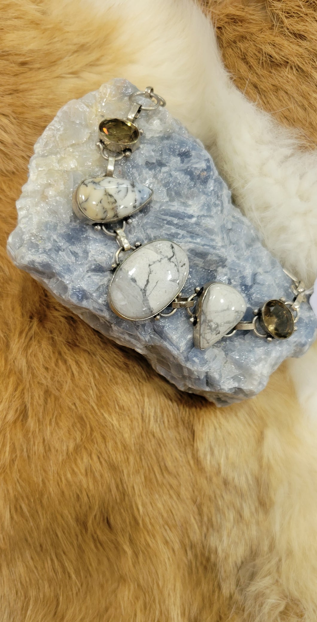 Dendritic Opal with Smokey Citrine sterling silver Bracelet