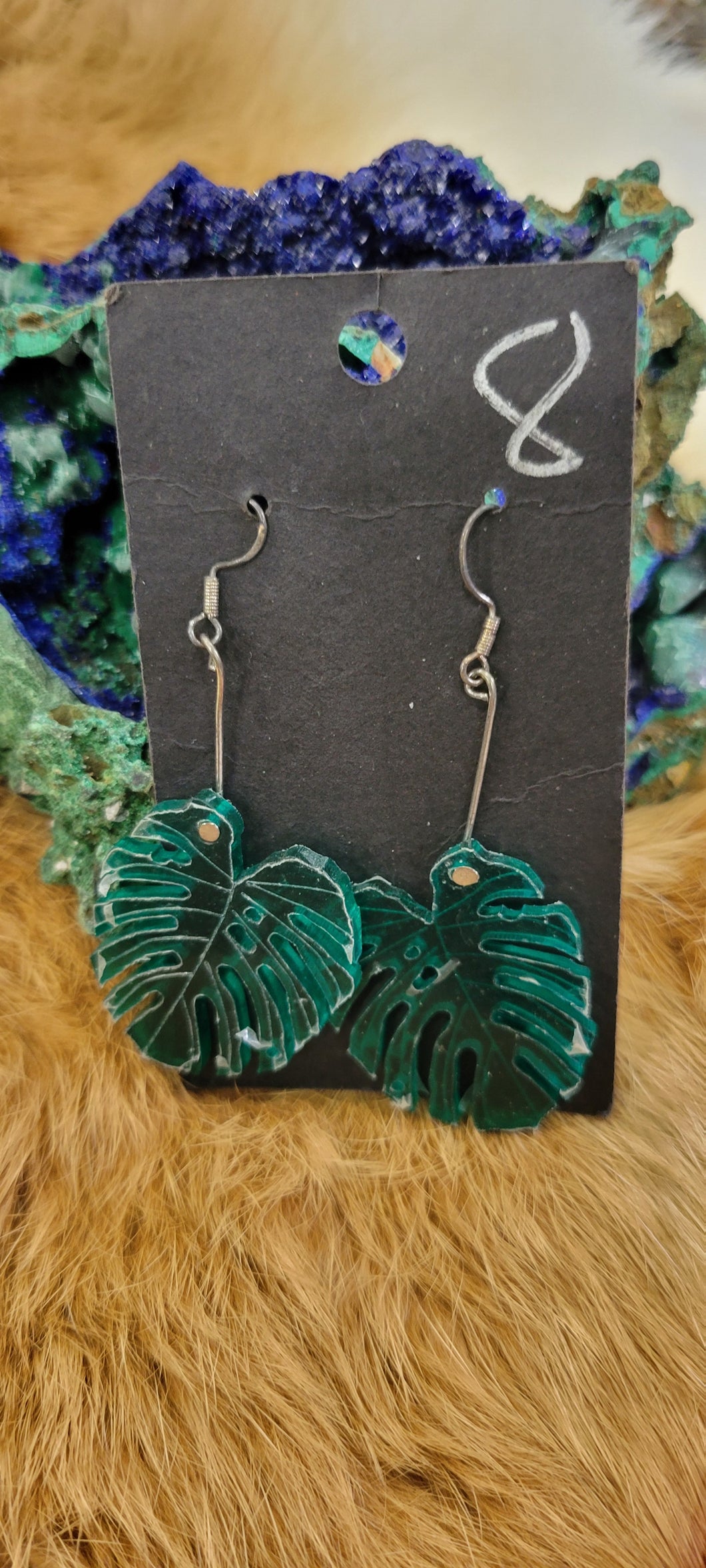 Green fern leaf fashion earrings