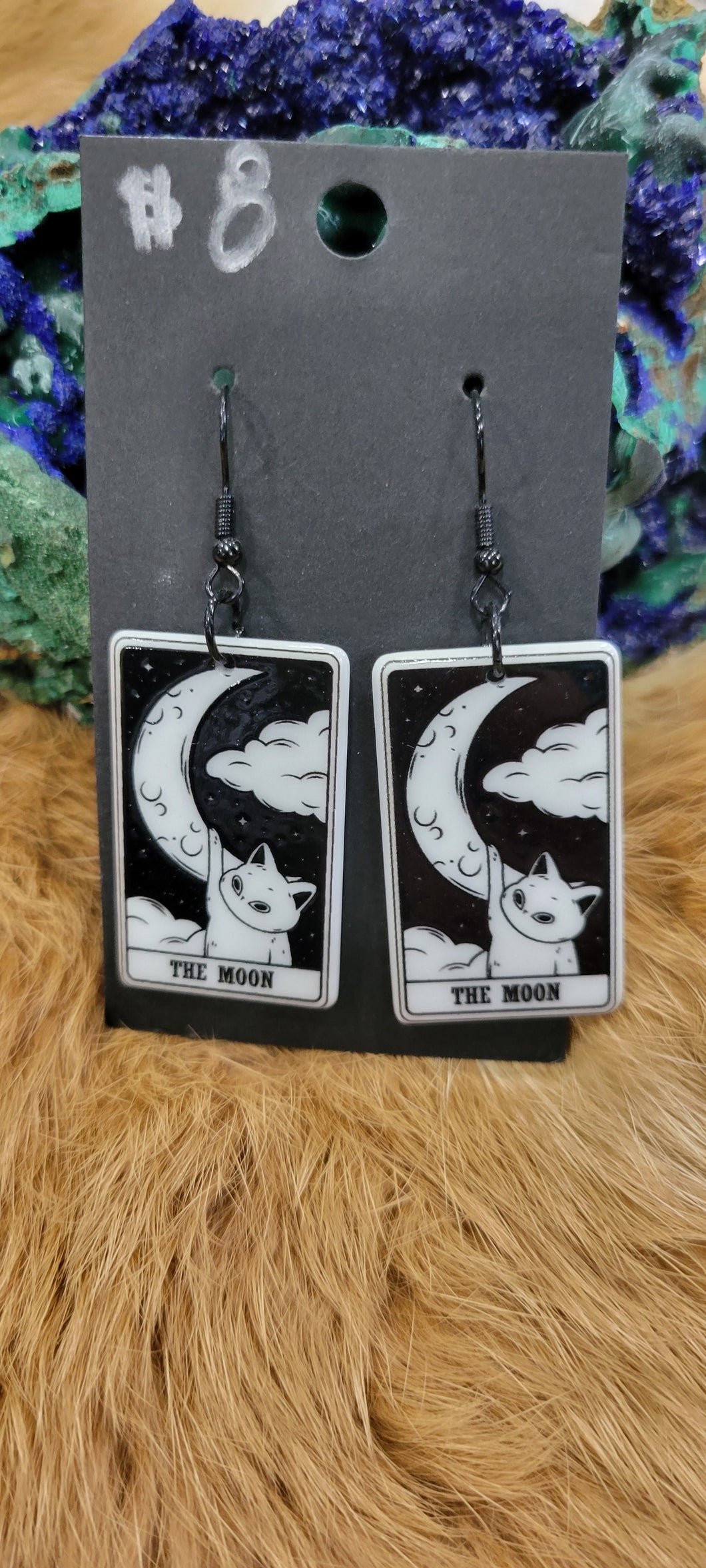 Cat and moon tarot card fashion earrings