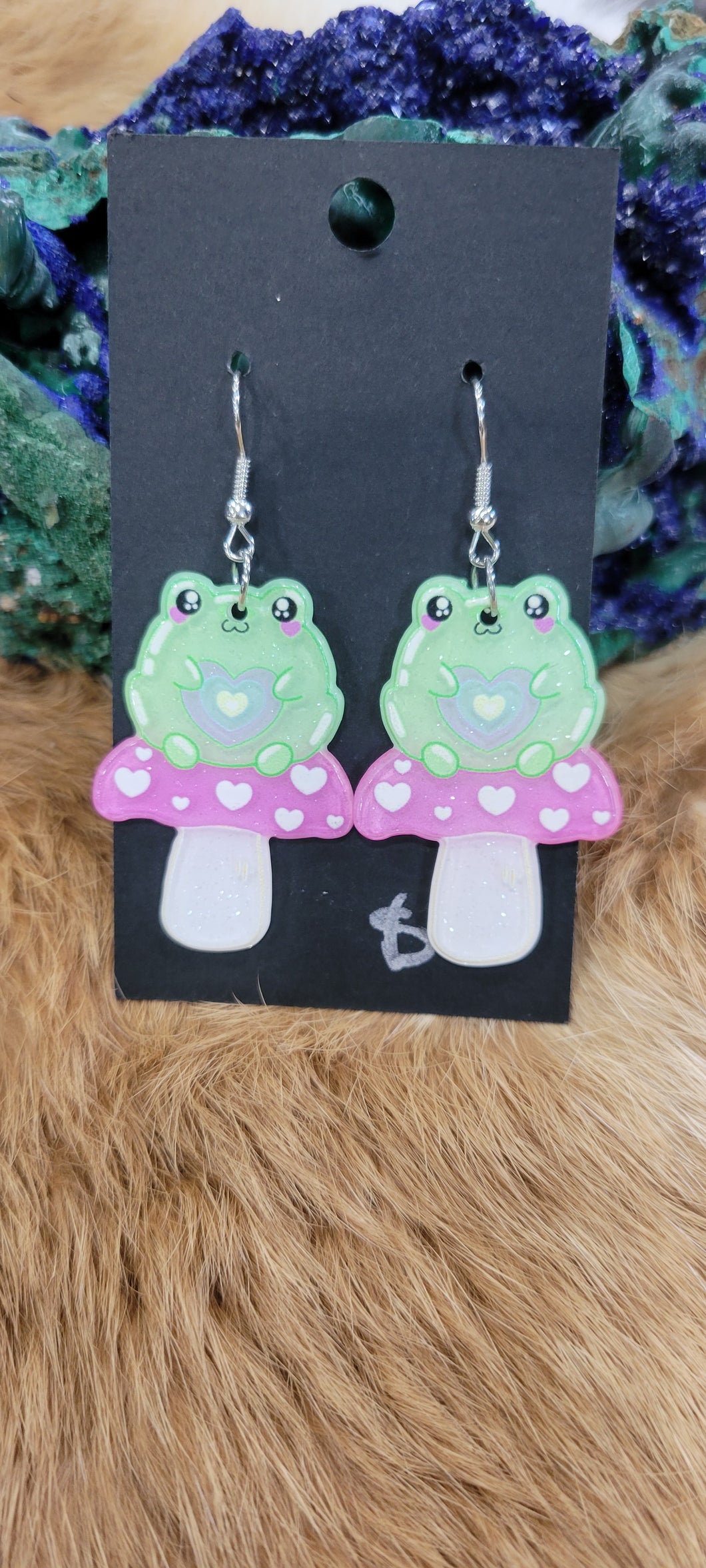 Frog on mushroom fashion earrings