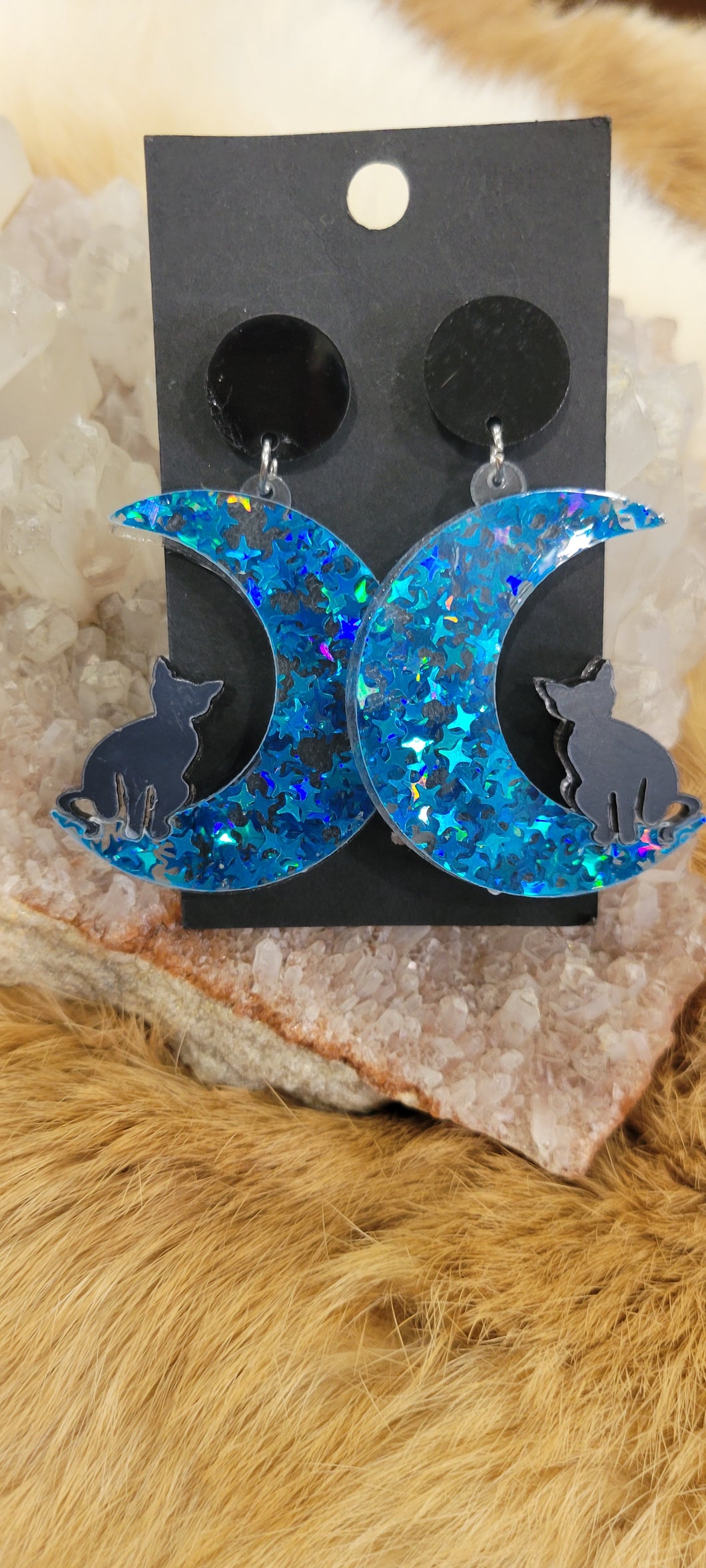 Cat on the moon fashion earrings