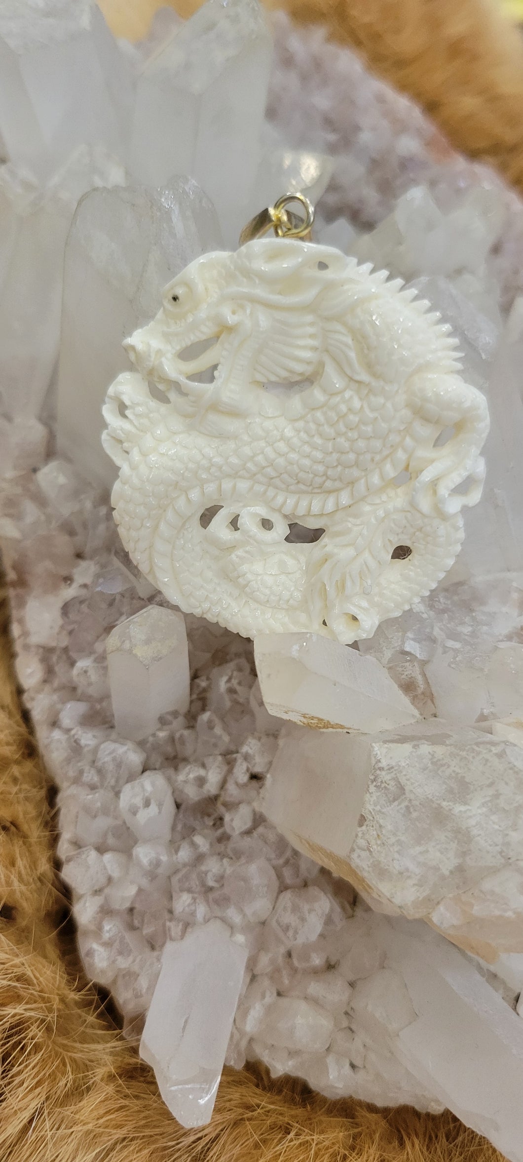 Chinese dragon bone carved pendant