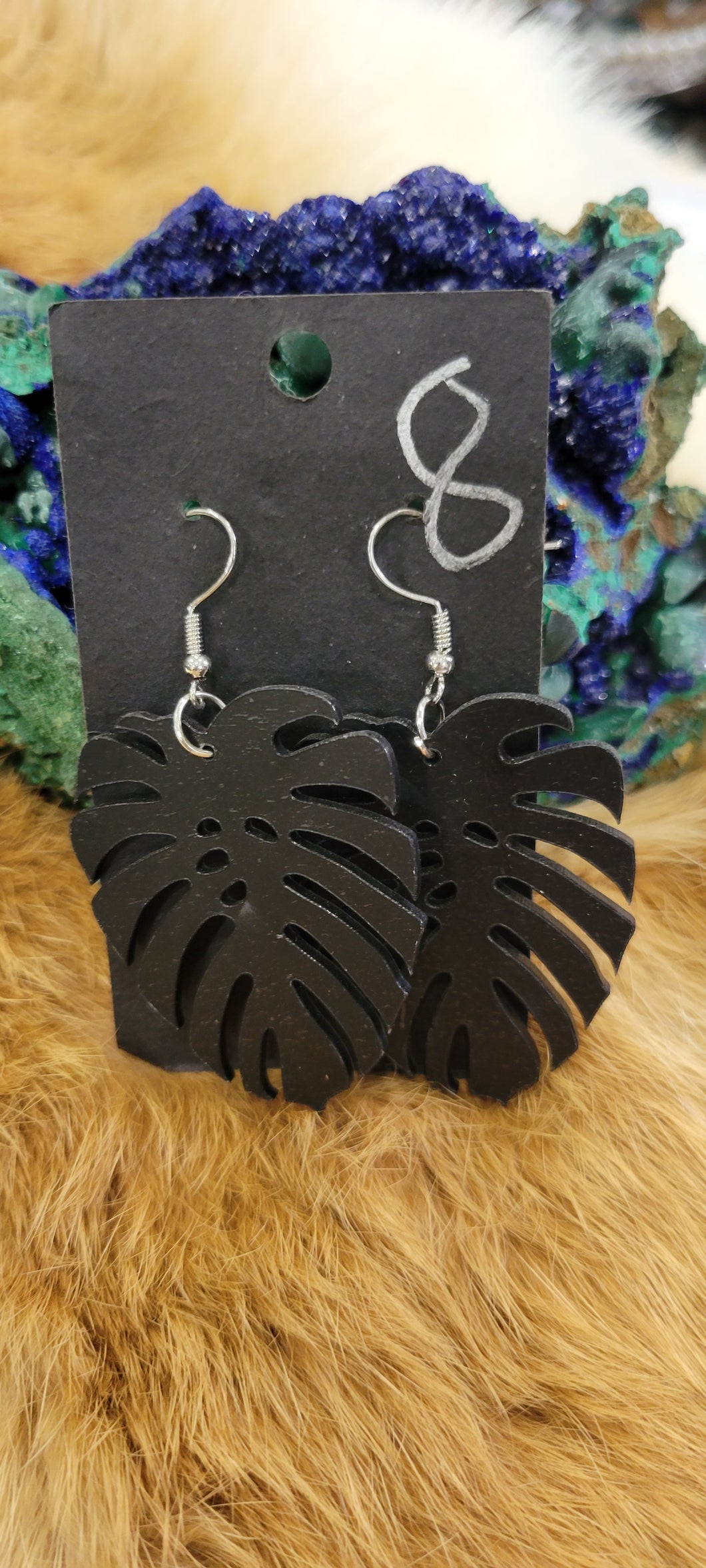 Black fern leaf fashion earrings