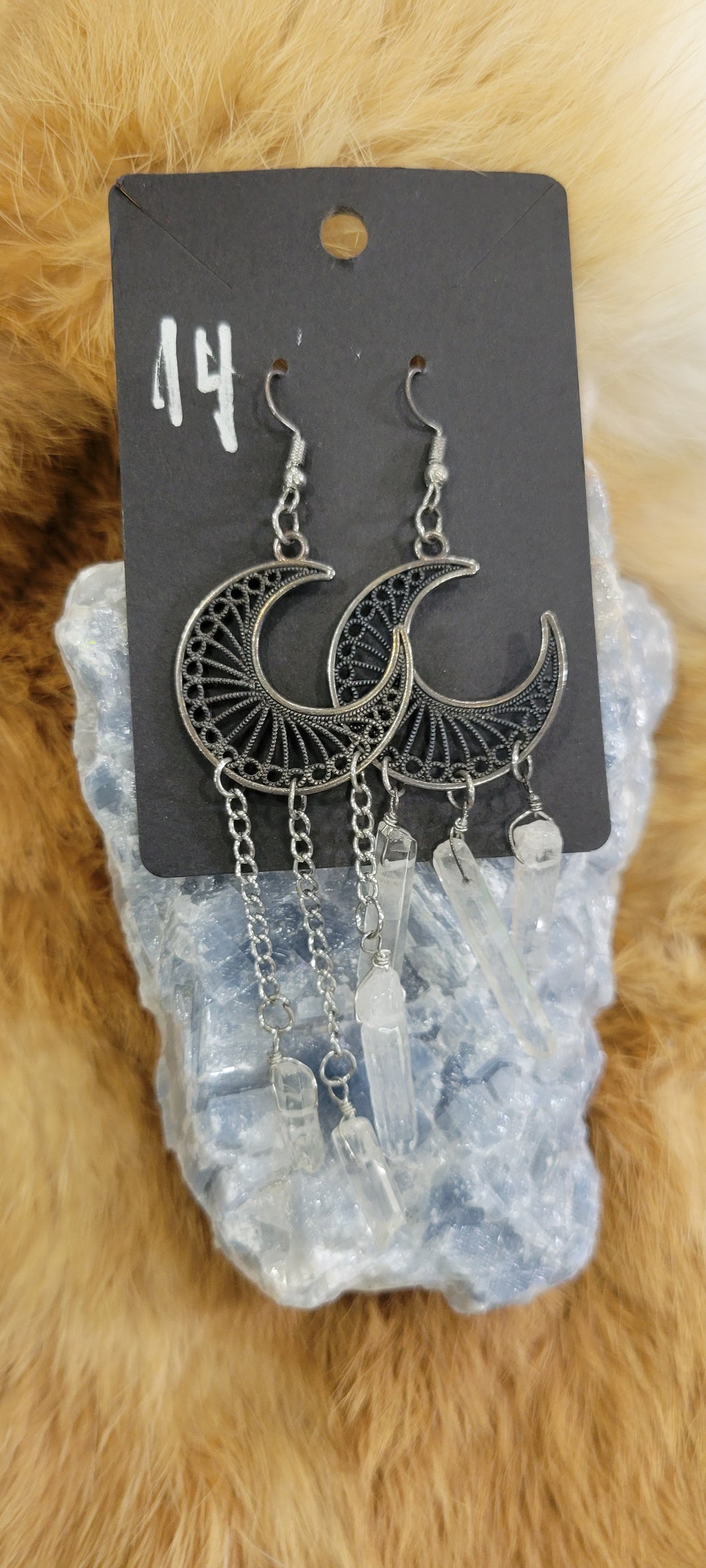 Celestial Moon and Clear Quartz fashion earrings