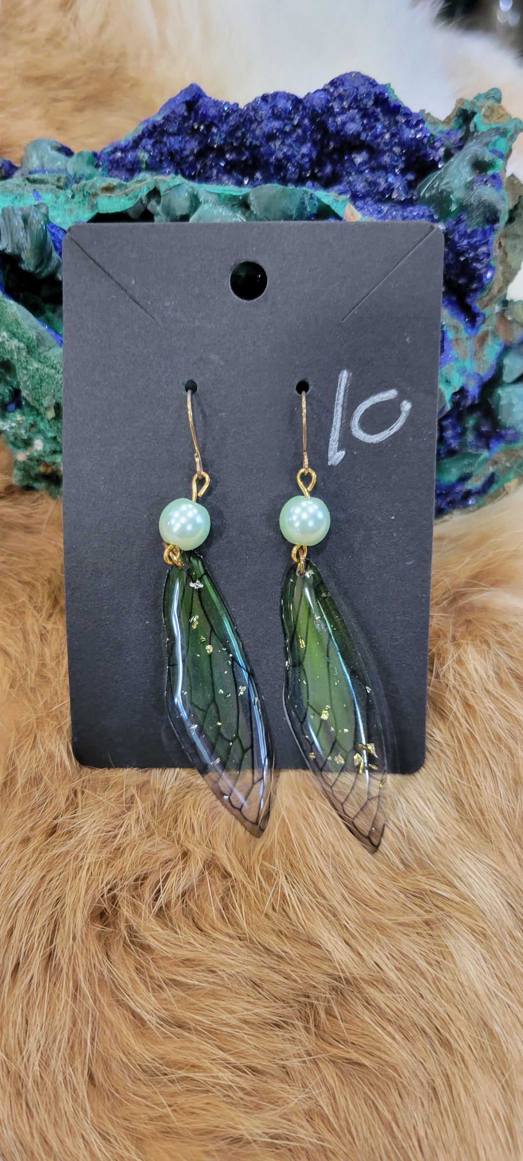 Green fairy wing fashion earrings