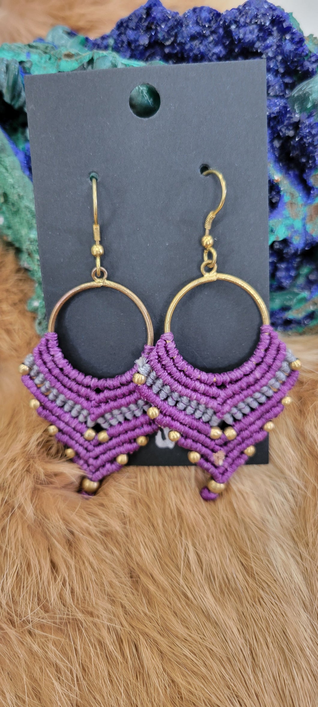 Macrame fashion earrings Purple with gray