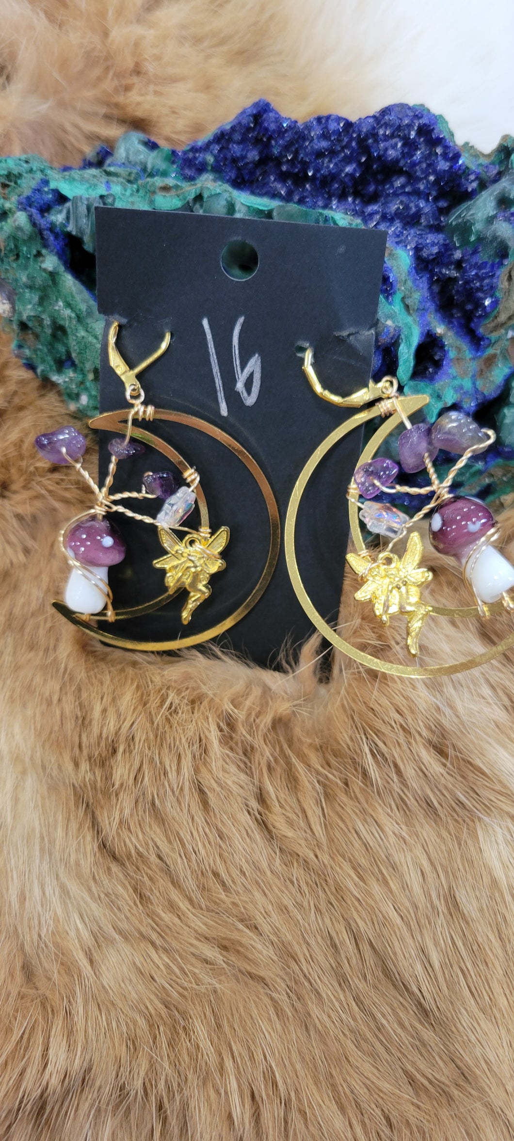 Fairy moon mushroom with Amethyst fashion earrings