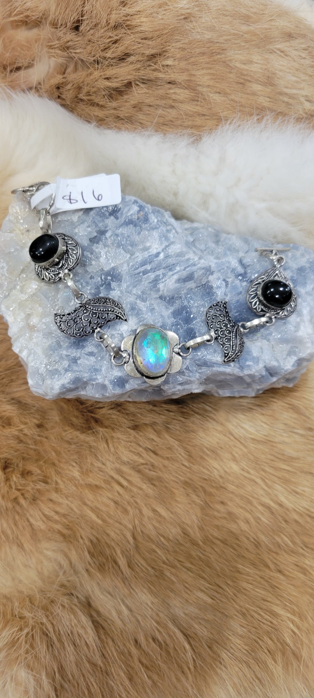 Obsidian and Opalite Sterling silver Bracelet