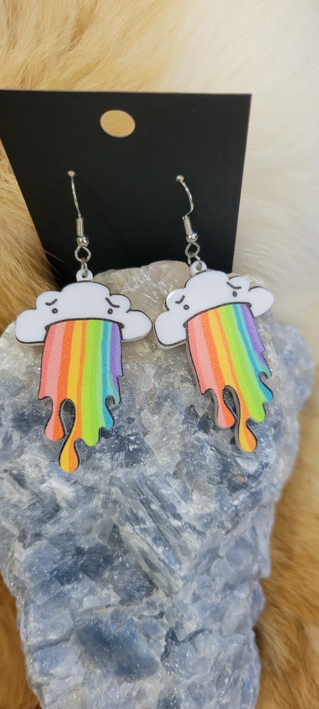 Clouds overflowing with rainbow fashion earrings