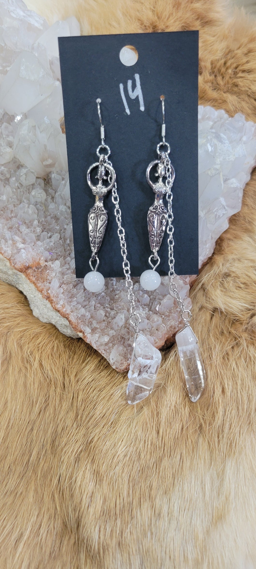 Goddess clear quartz earrings