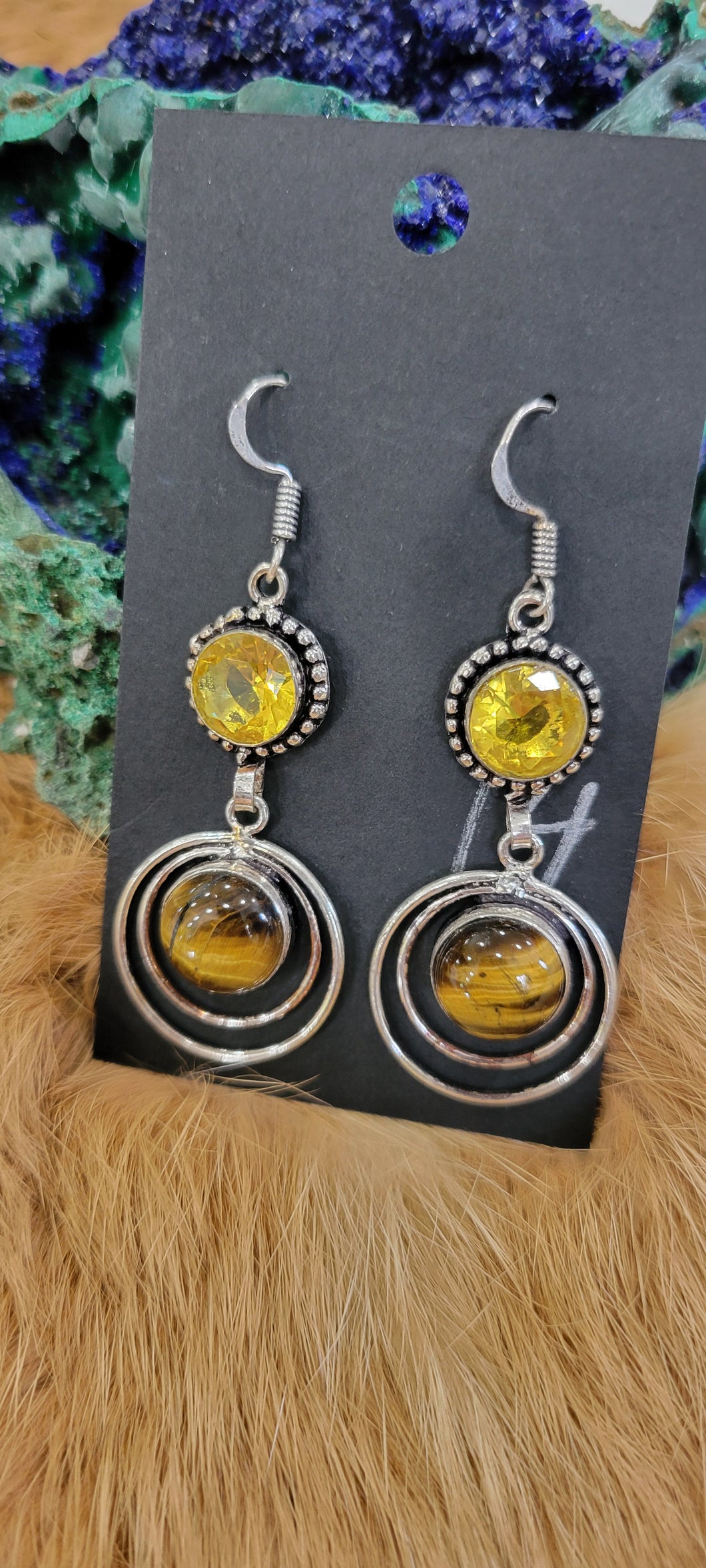 Citrine and tiger's eye fashion earrings