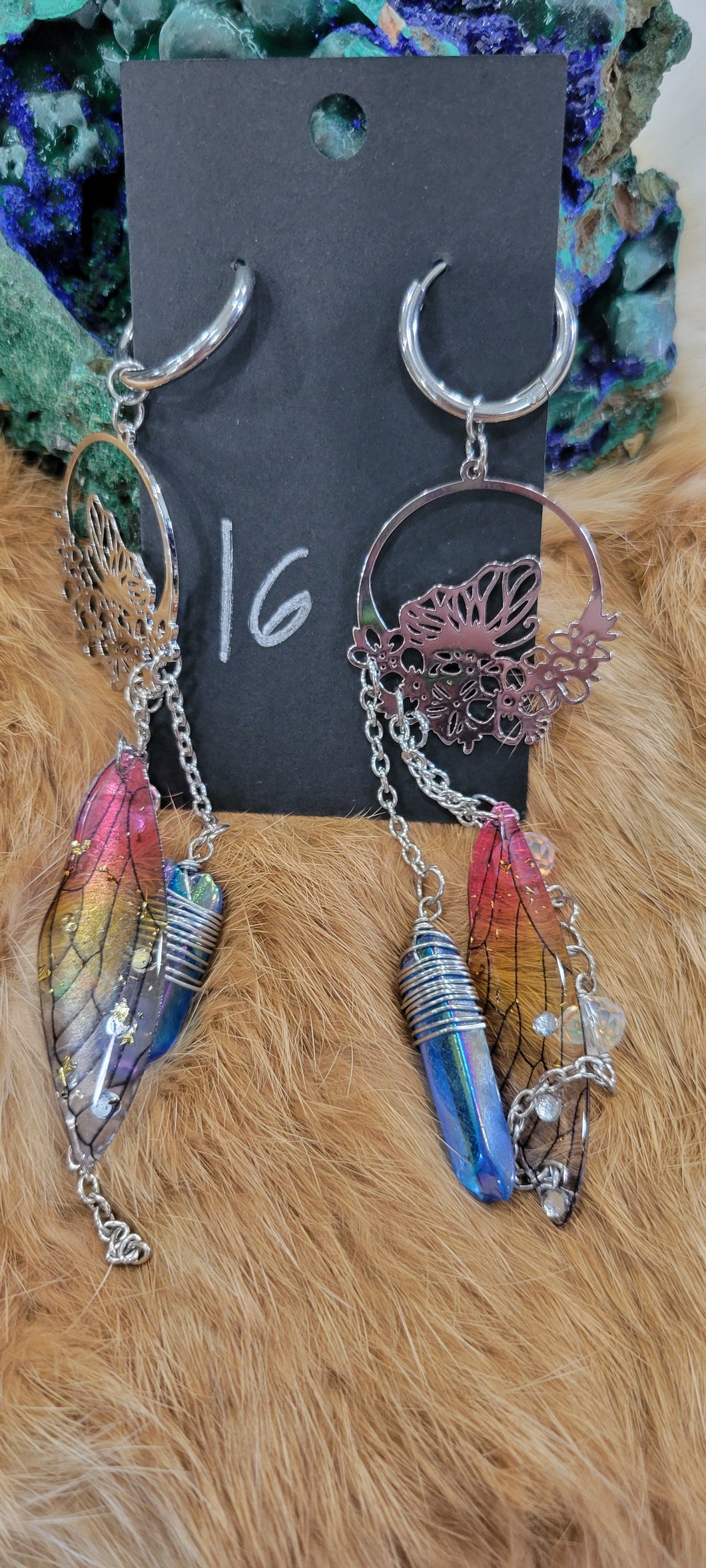 Butterfly hoops with Aura Quartz