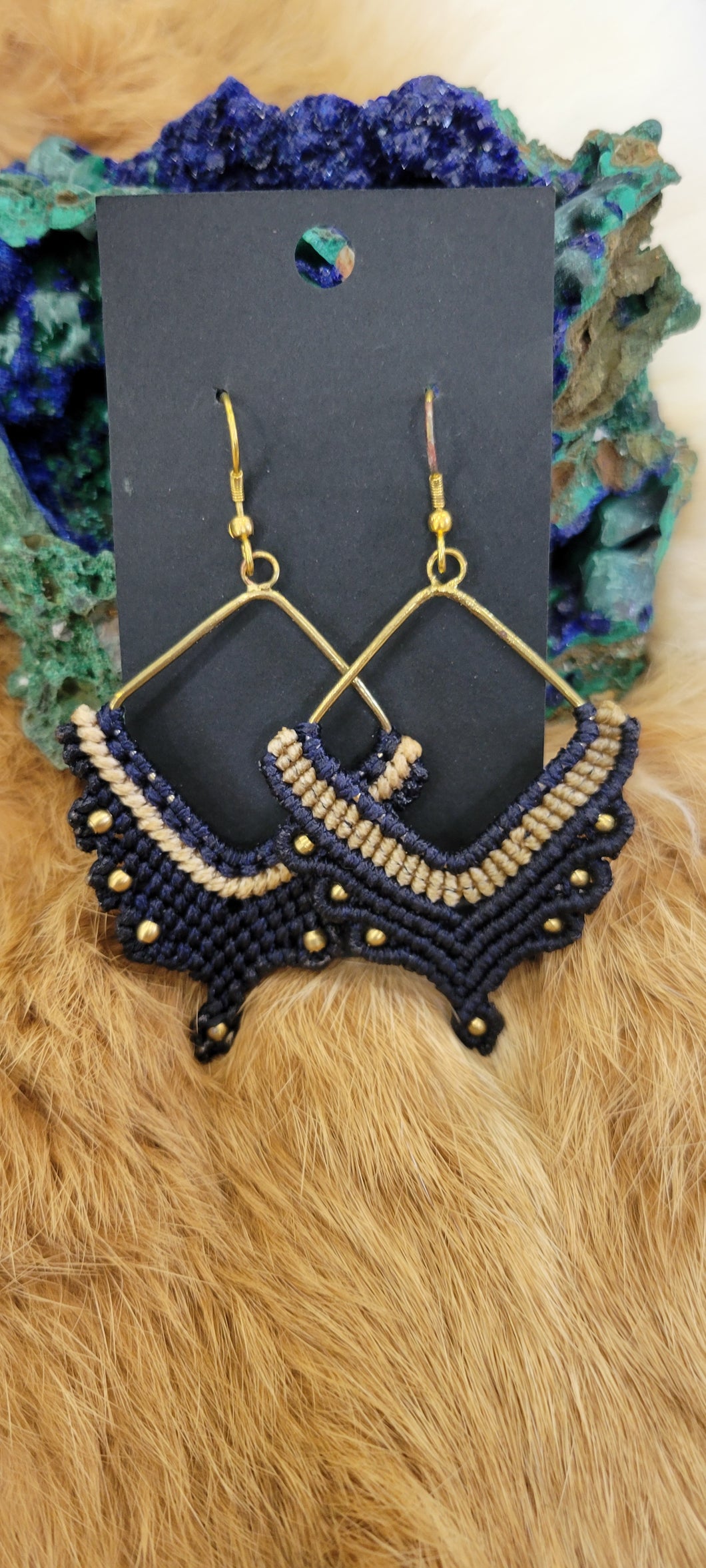 Macrame fashion earrings Navy Blue