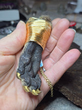 Load image into Gallery viewer, Possum hand necklace on gold tone chain
