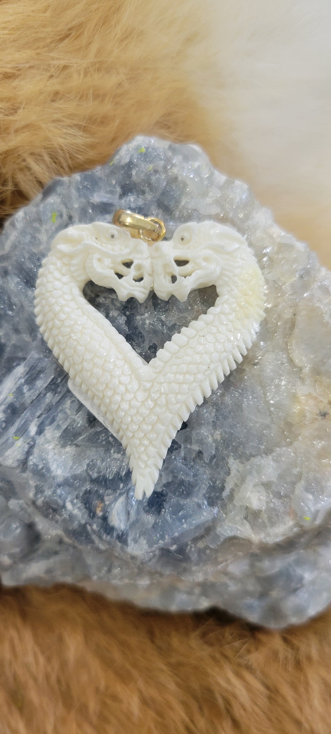 Duel Dragon Heart Bone Pendant