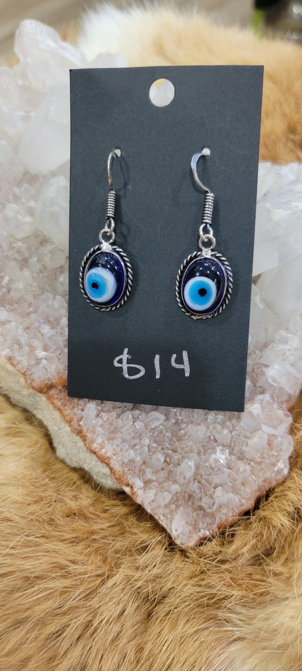 Blue evil eye fashion earrings