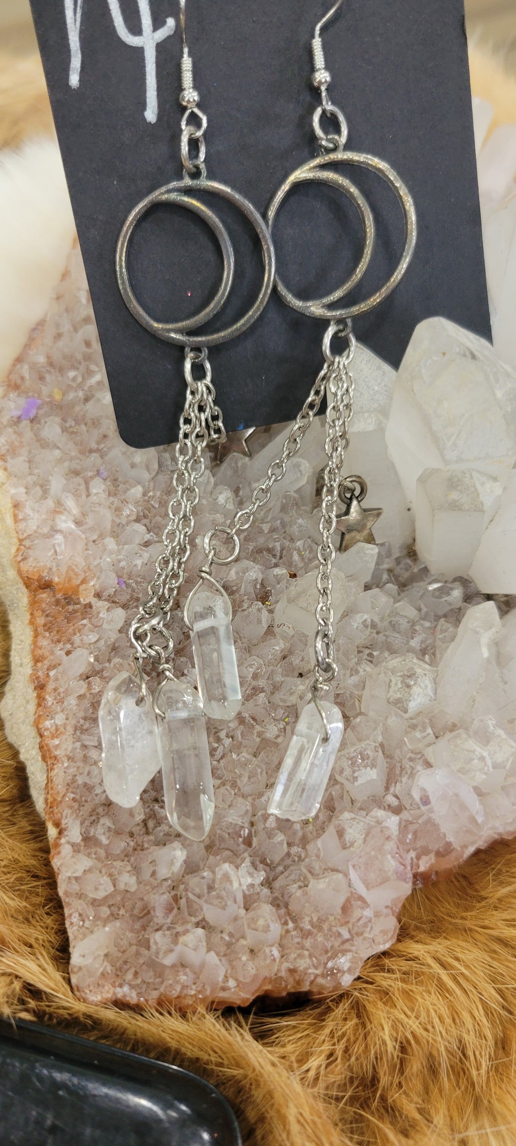 Moon clear quartz fashion earrings