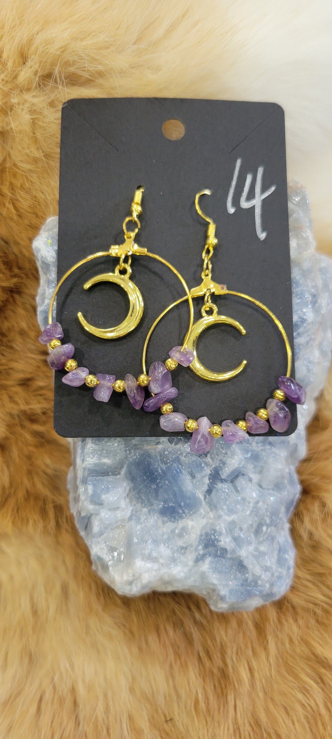 Moon and Amethyst circular fashion earrings