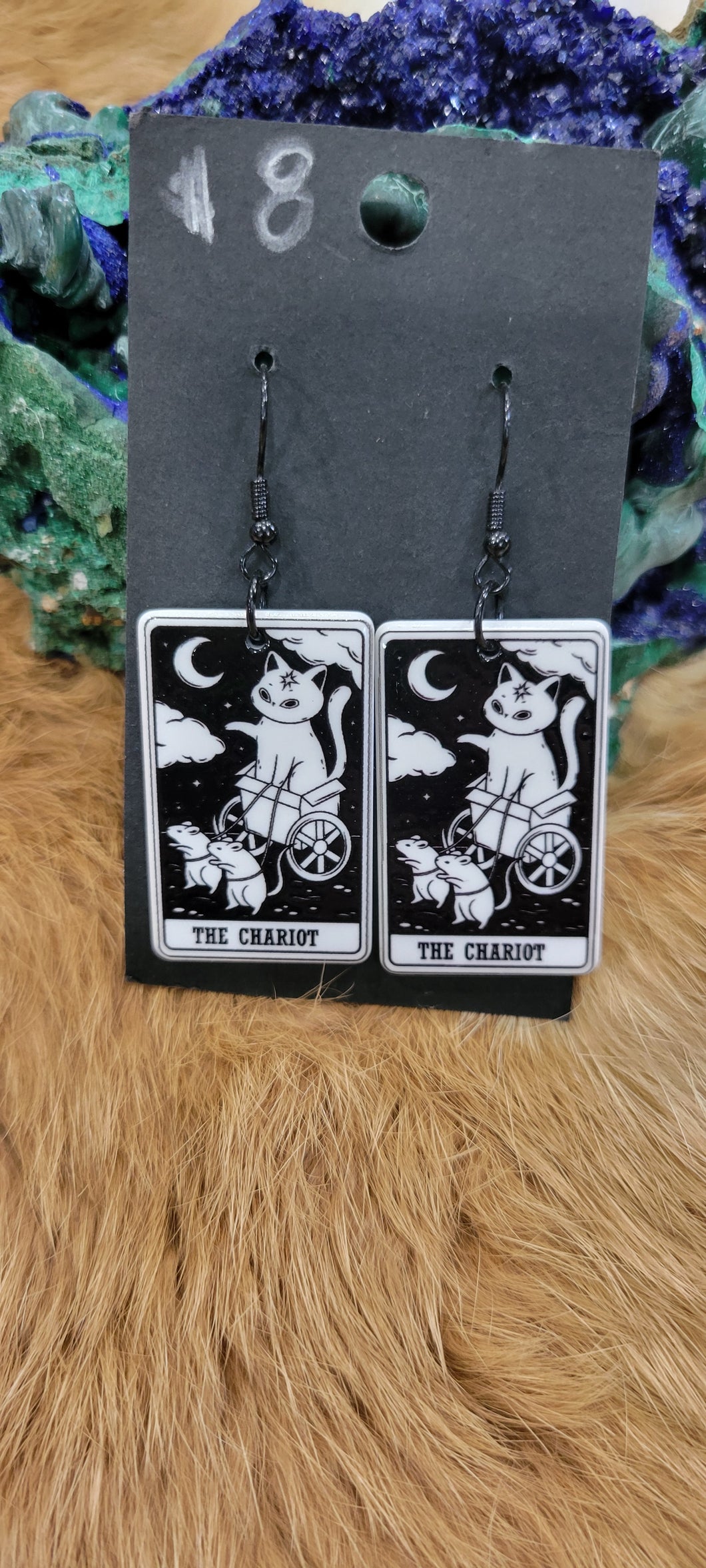 Cat chariot tarot card fashion earrings