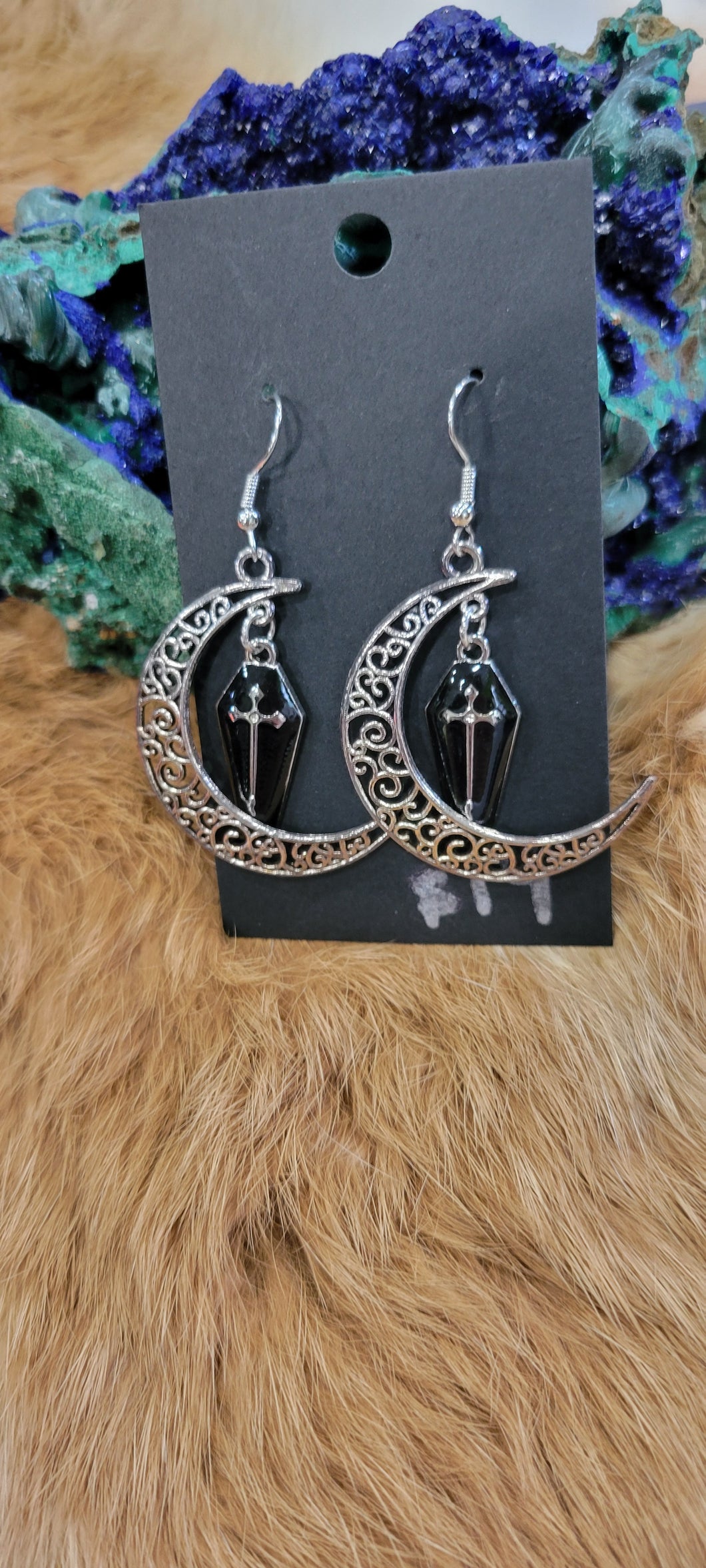 Moon and coffin fashion earrings