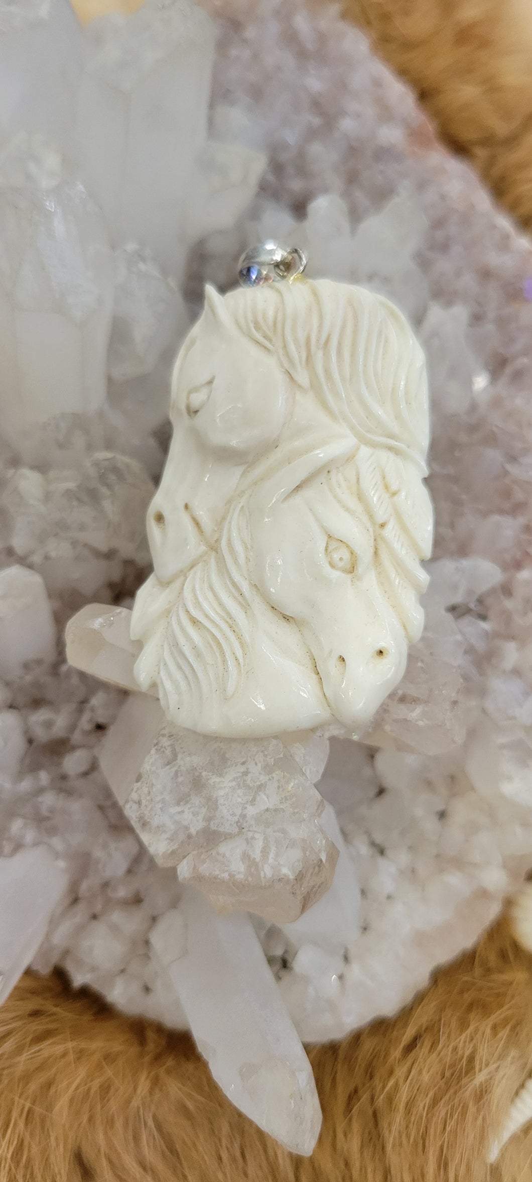 Horse head bone carved pendant