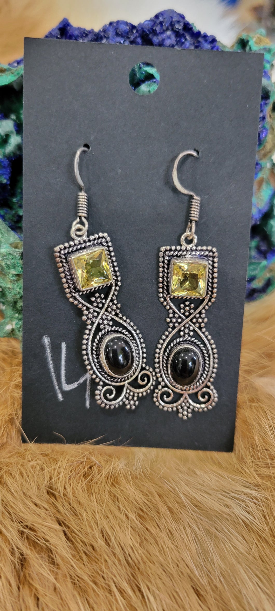 Citrine and Onyx fashion earrings