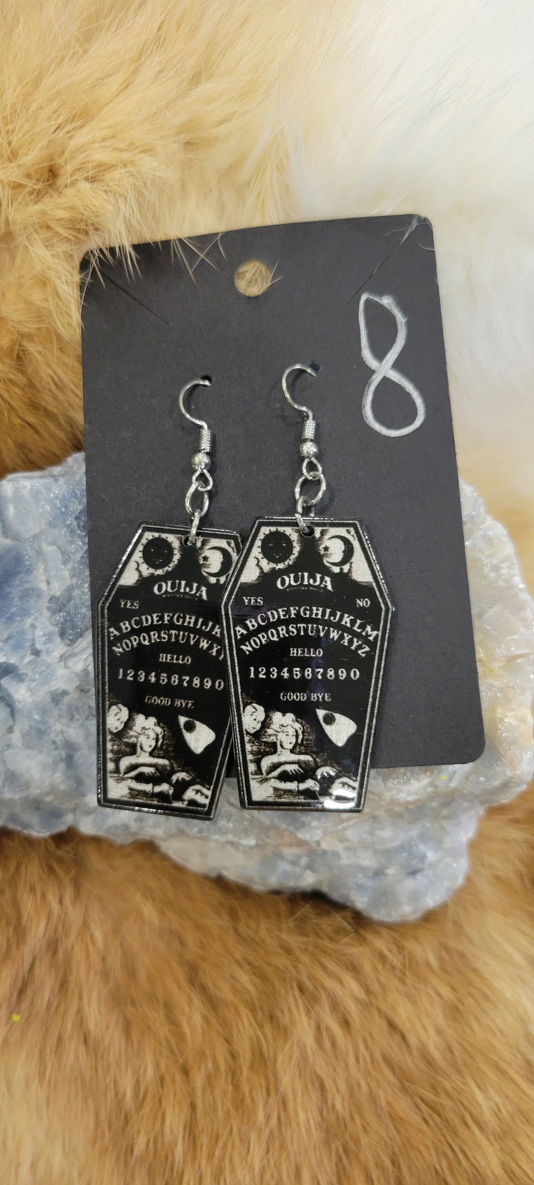 Coffin shaped Ouija Board fashion earrings