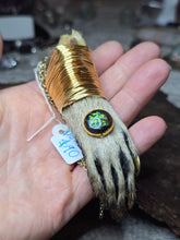 Load image into Gallery viewer, Possum hand necklace on gold tone chain
