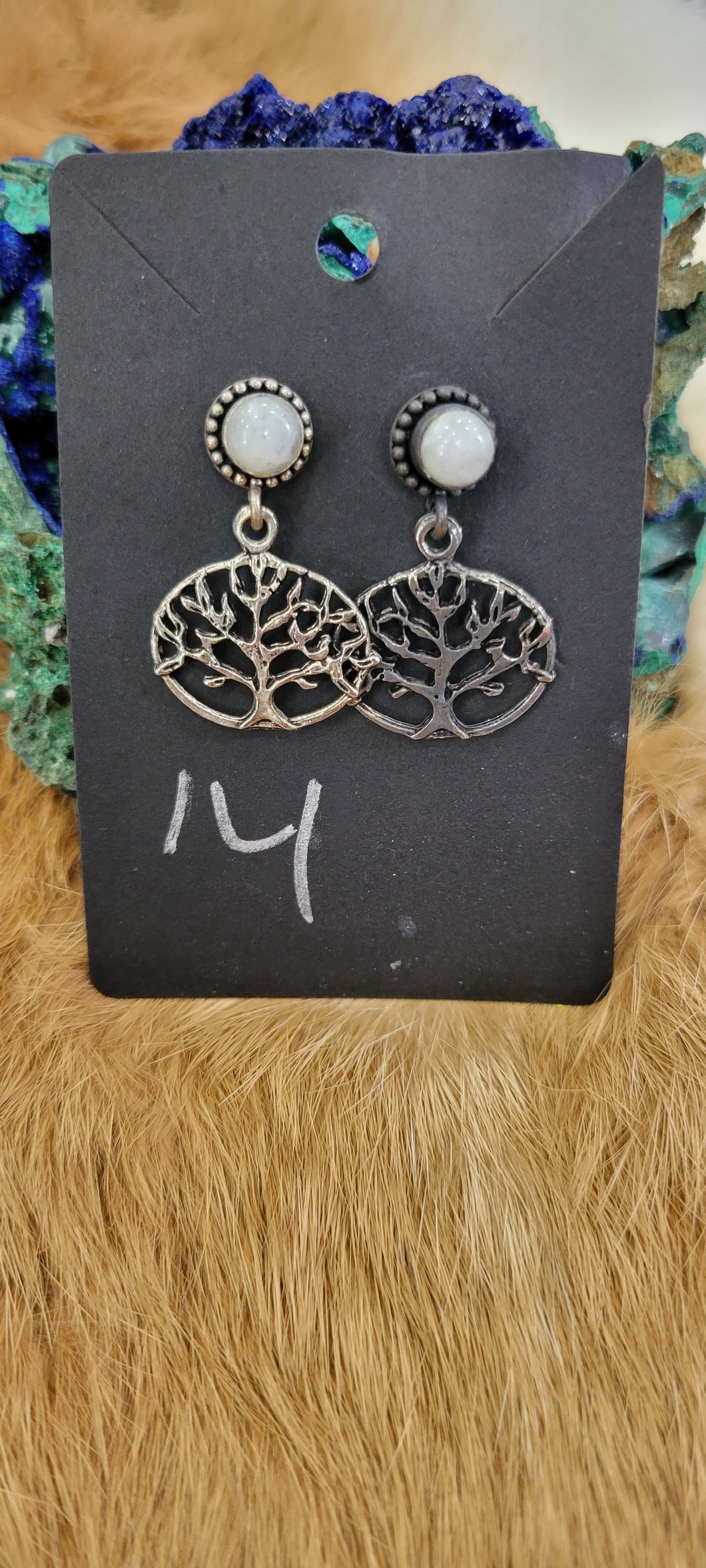 Moonstone tree of life fashion earrings