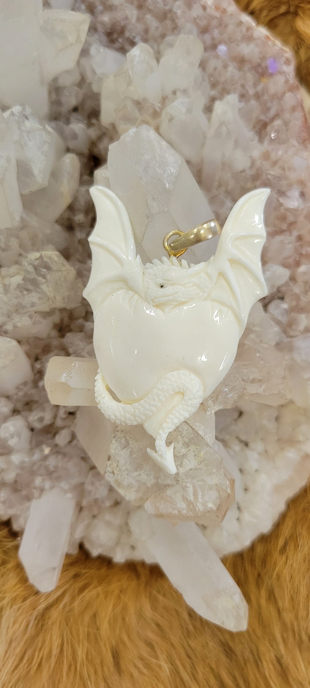 Dragon and Heart bone carved pendant