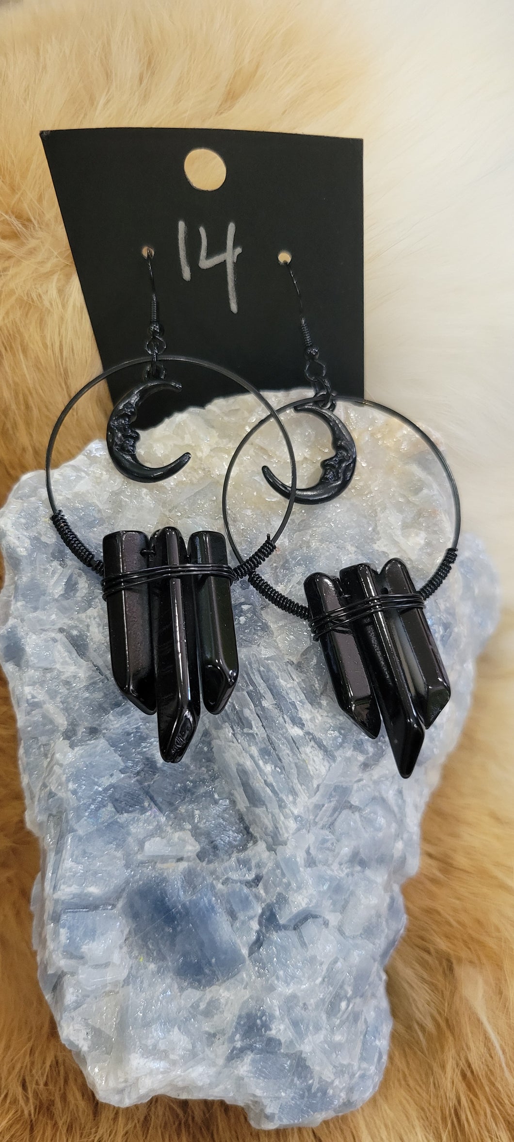 Obsidian moon fashion earrings