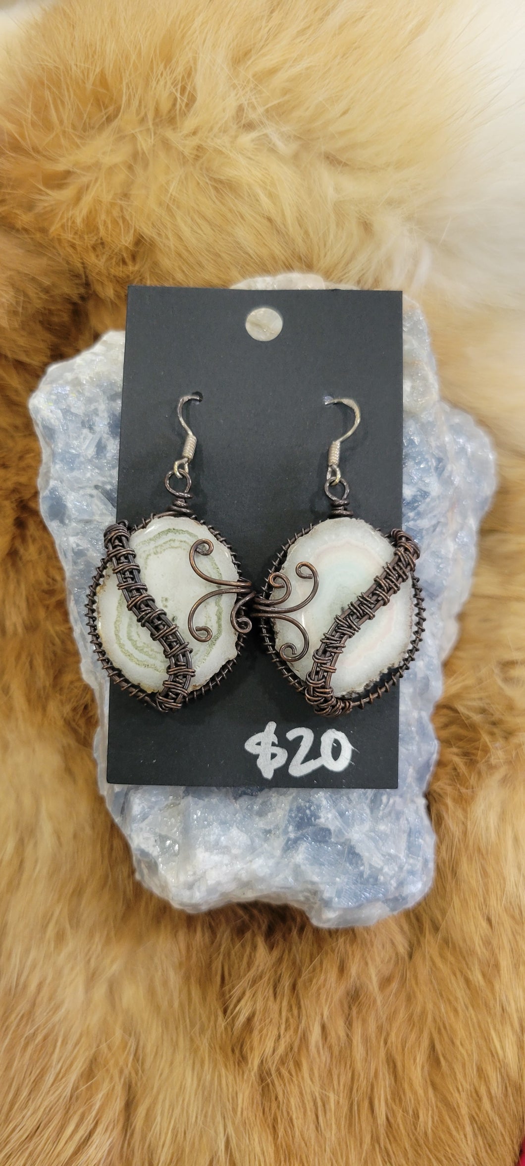 Copper wire wrapped Solar Quartz fashion earrings